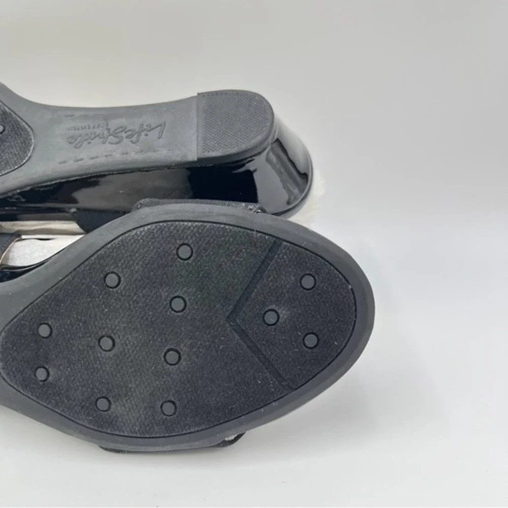 6W 6 W WIDE‎ LifeStride Womens Black Yolo Ankle Strap Low Wedge Sandals Shoes